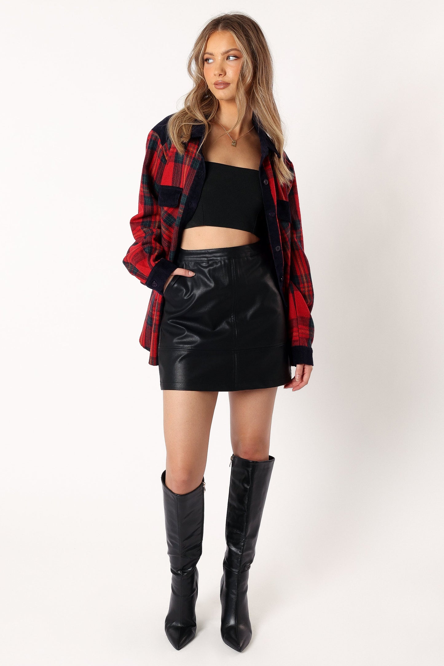 Lucille Plaid Shacket - Red/Navy