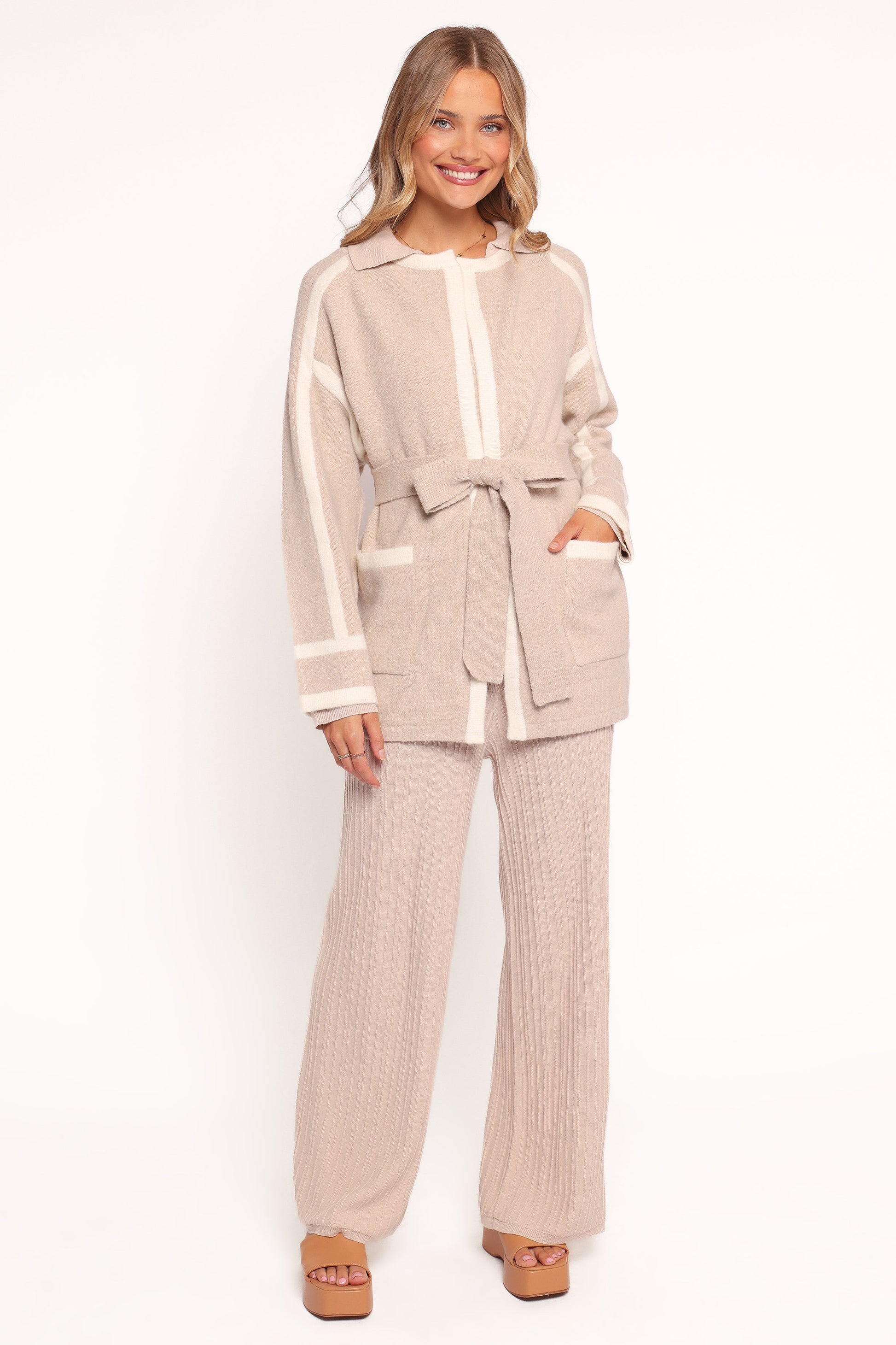 Maloney Tie Front Coatigan - Beige