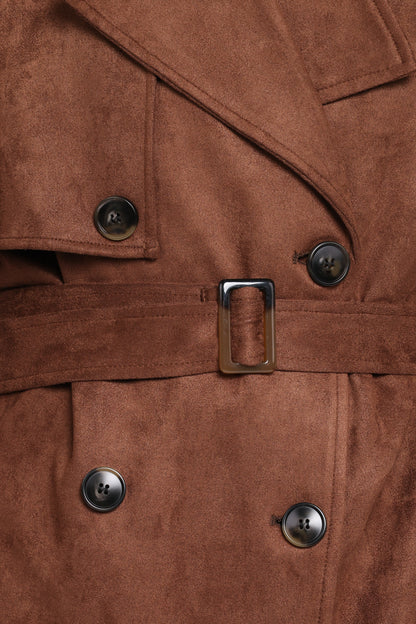 Micha Faux Suede Trench Coat - Brown
