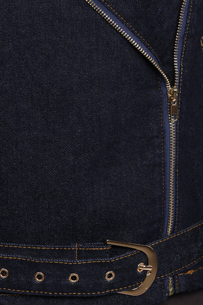Mira Denim Moto Jacket - Dark Indigo