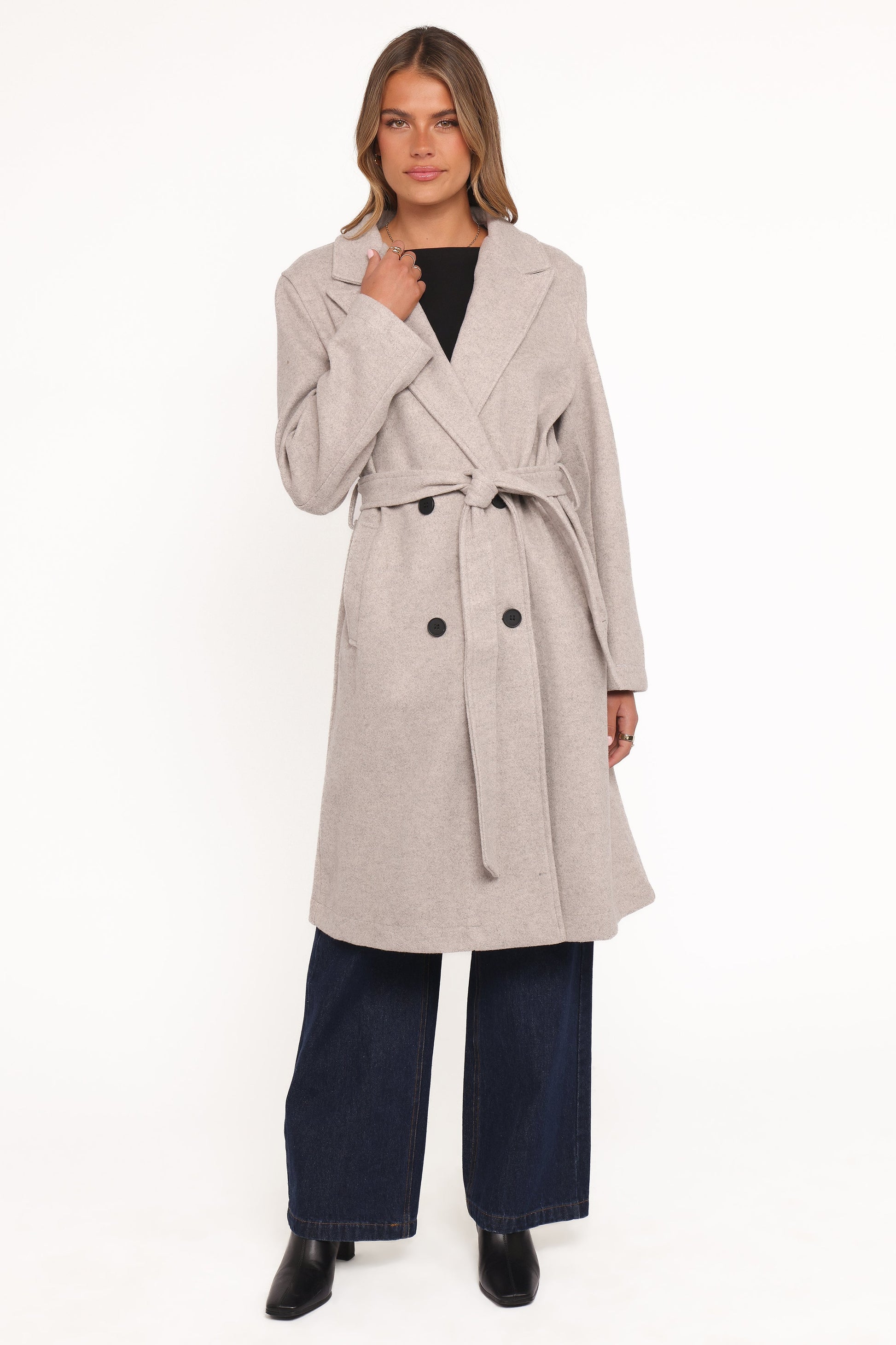 Nina Fur Collar Tie Waist Coat - Cream