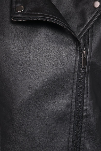 Parsons Oversized Faux Leather Moto Jacket - Black