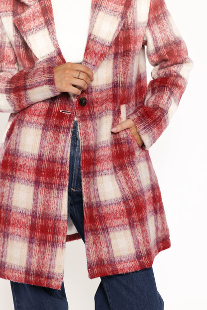 Travistine Long Plaid Coat - Pink