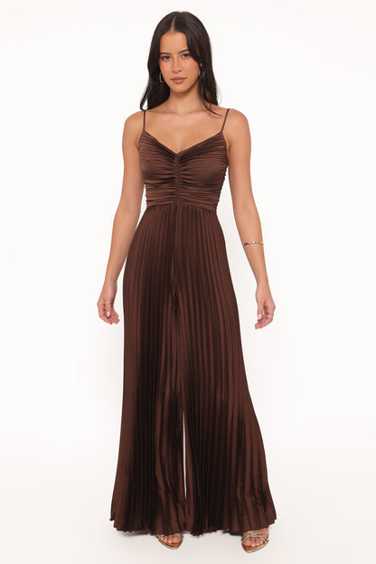 Angelique Pleated Jumpsuit - Chocolate Brown