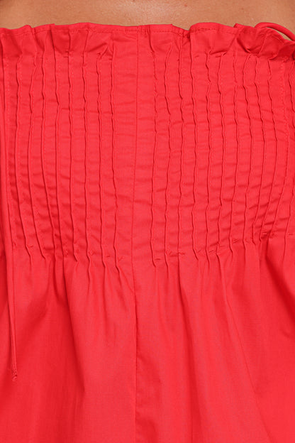 Liora Pleated Romper - Red