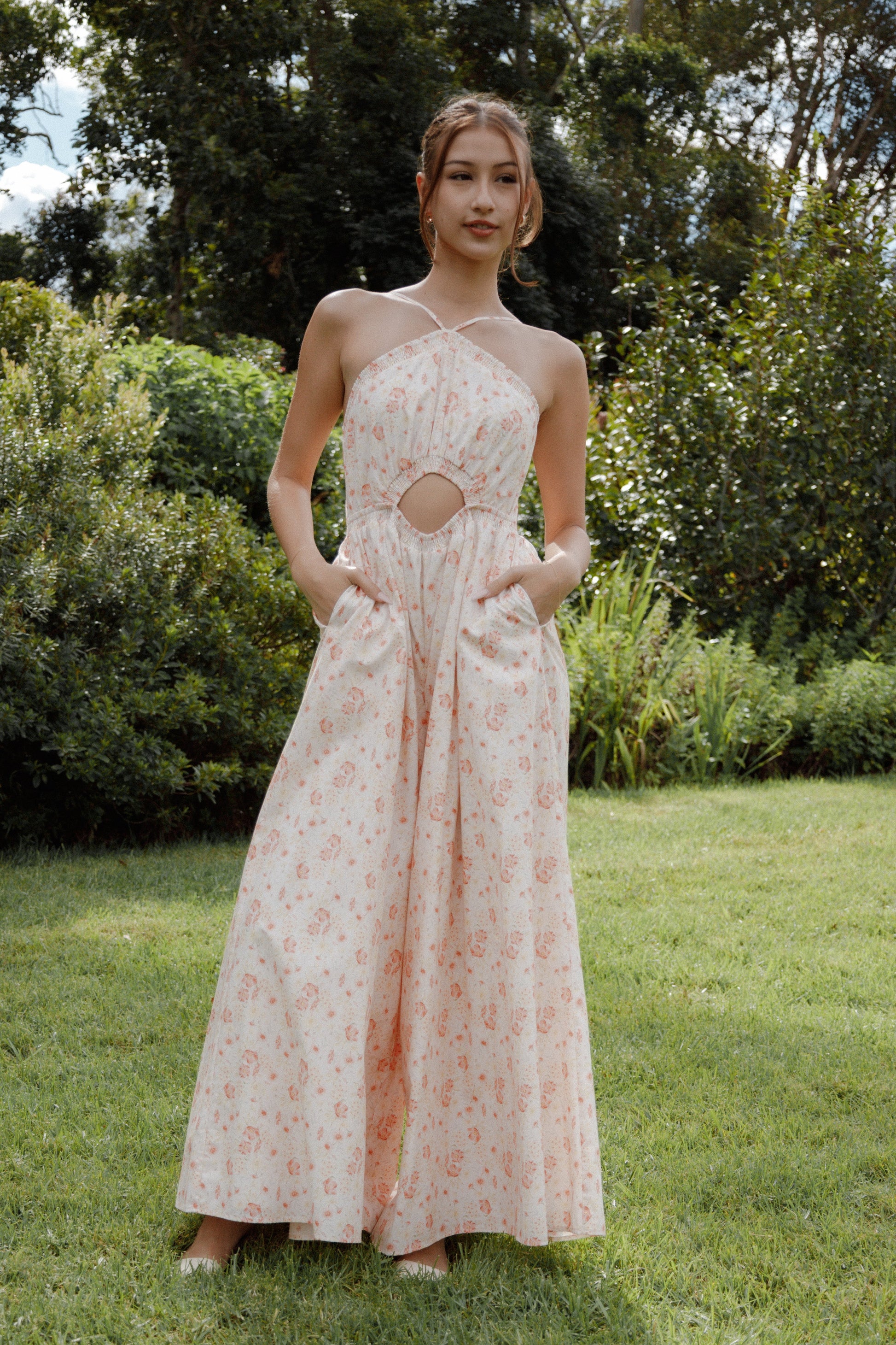 Madeira Jumpsuit - Peach Ditsy Floral
