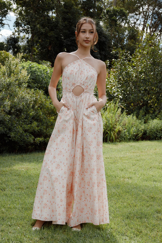 Madeira Jumpsuit - Peach Ditsy Floral