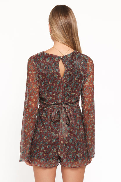 Rhiannon Long Sleeve Romper - Brown Floral