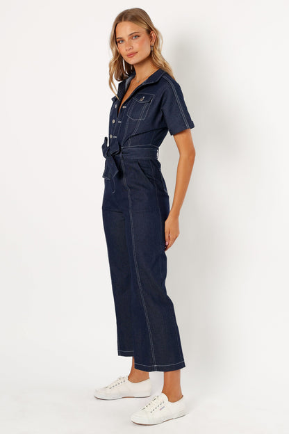 Demi Contrast Stitch Jumpsuit - Dark Denim