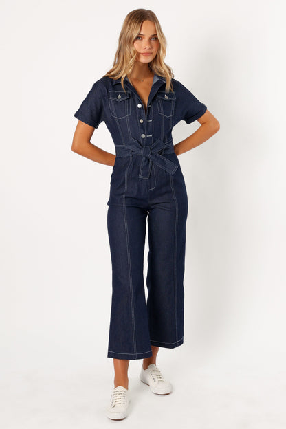 Demi Contrast Stitch Jumpsuit - Dark Denim