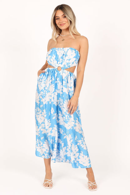 Elodie Tube Belted Jumpsuit - Blue/White