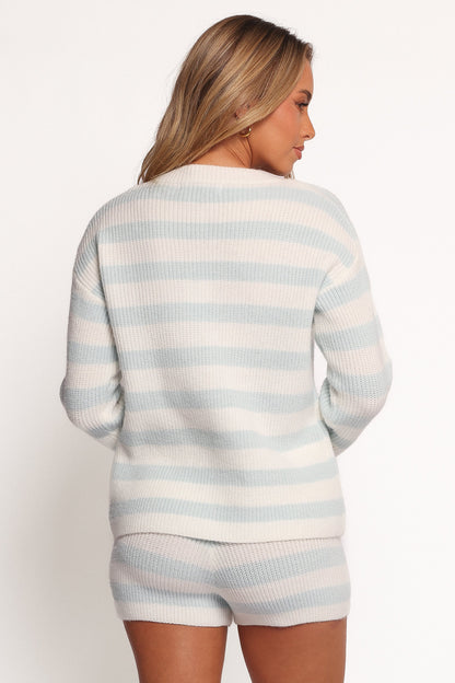 Ciaran Knitted Short Set - Cream Blue