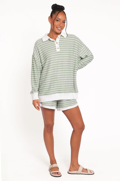 Dealia Knit Short Set - Sage Stripe
