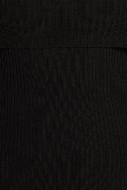 Gindie Ribbed Knit Off The Shoulder Pant Set - Black