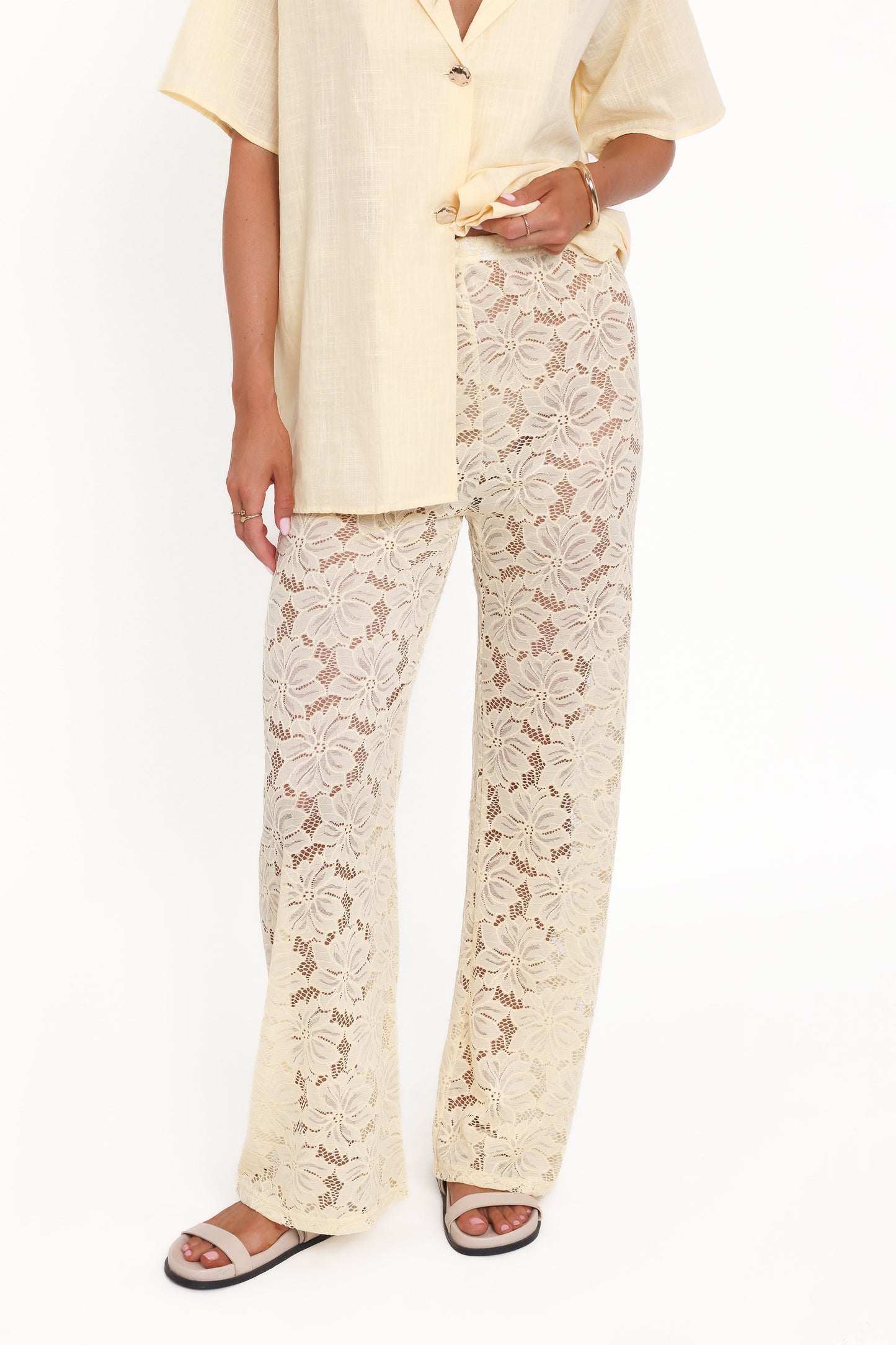 Mindy Lace Pant Set - Yellow