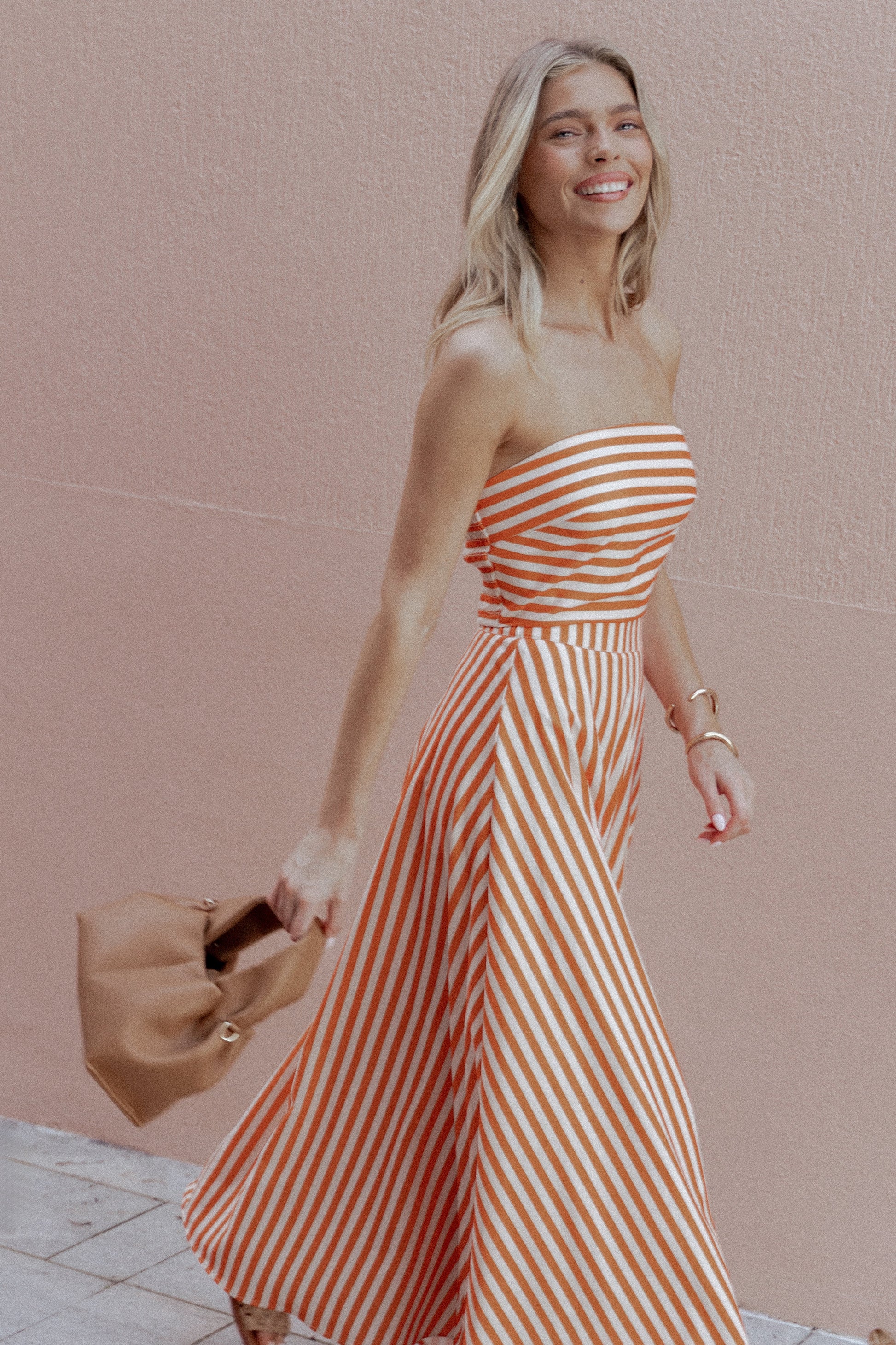Serafina Two Piece Set - Orange Beige Stripe