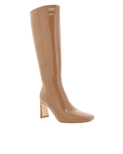 Yasmeen Knee High Boot - Toffee Crinkle Patent