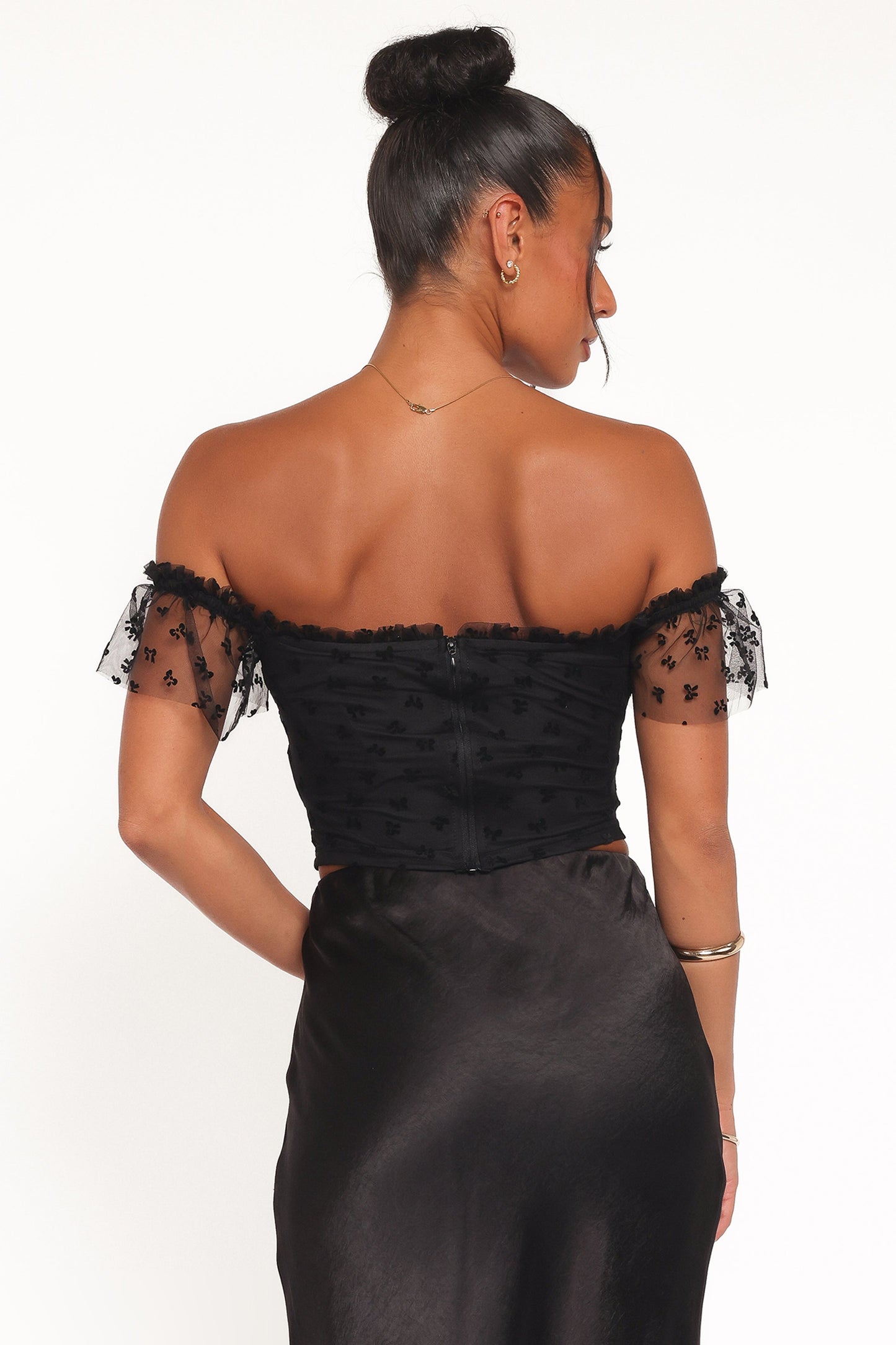 Aster Off Shoulder Mesh Top - Black