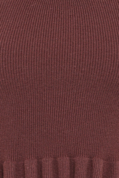 Berenice Ruffle Hem Knitted Top - Brown