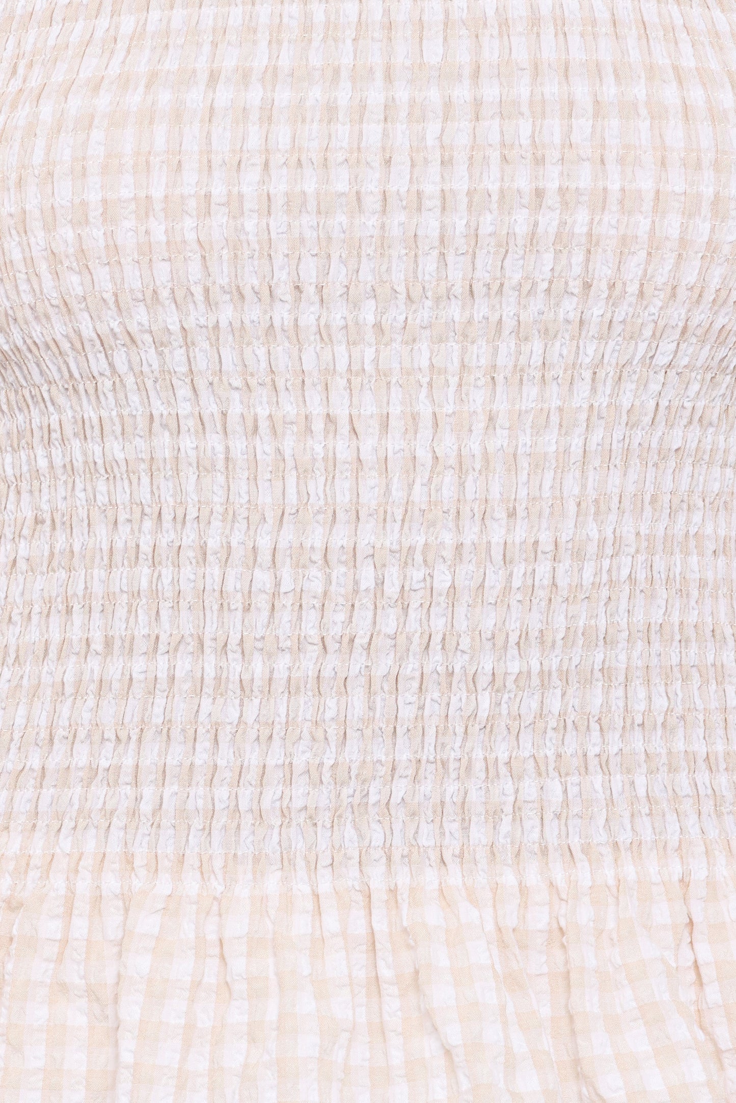 Callista Shirred Waist Top - Beige Gingham