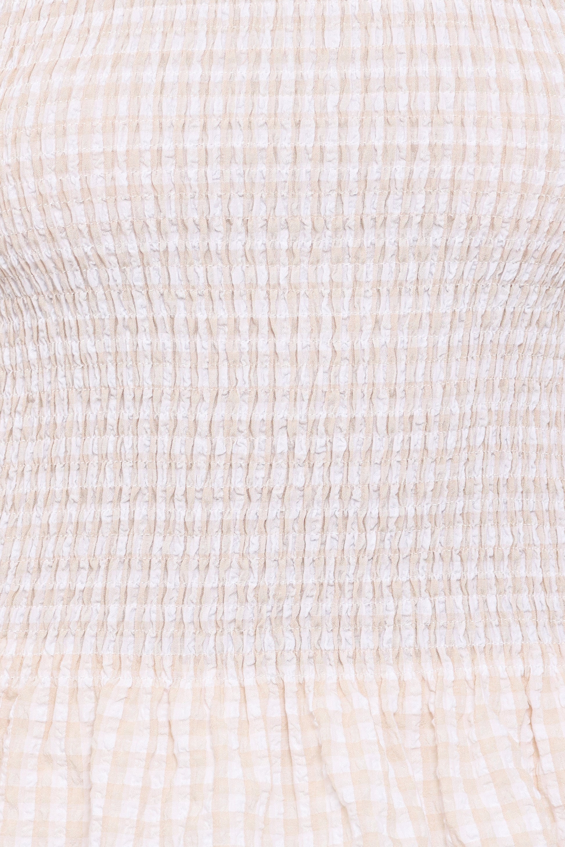 Callista Shirred Waist Top - Beige Gingham