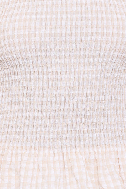 Callista Shirred Waist Top - Beige Gingham