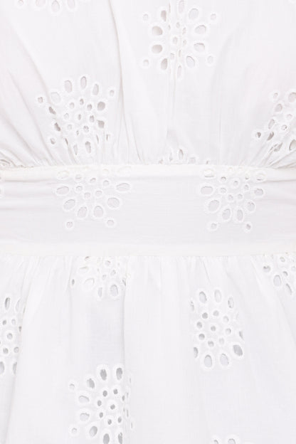 Carmel Tie Back Tunic Top - White Embroidery