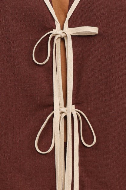 Dalton Tie Top - Brown Cream
