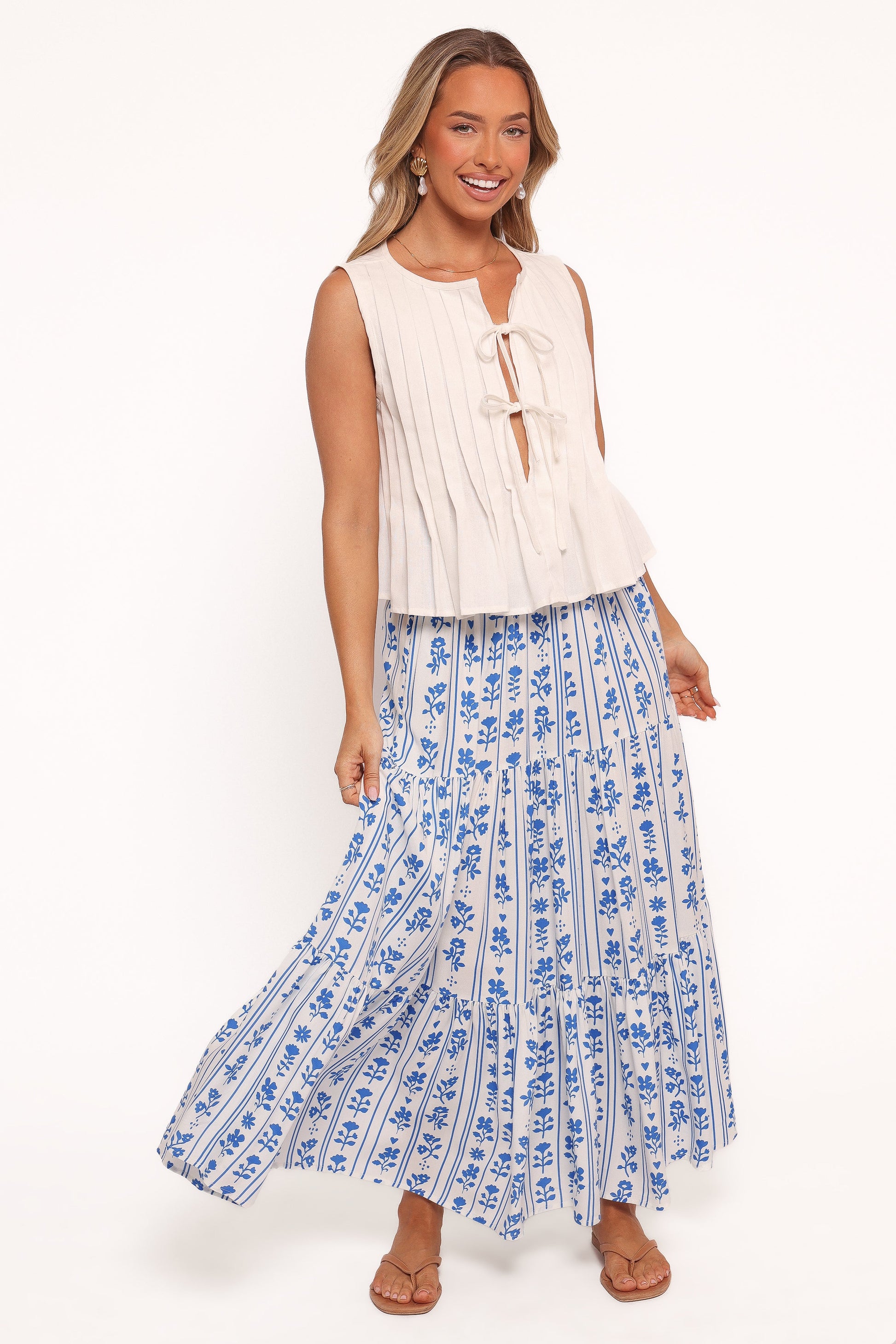 Delia Pleat Tie Top - White