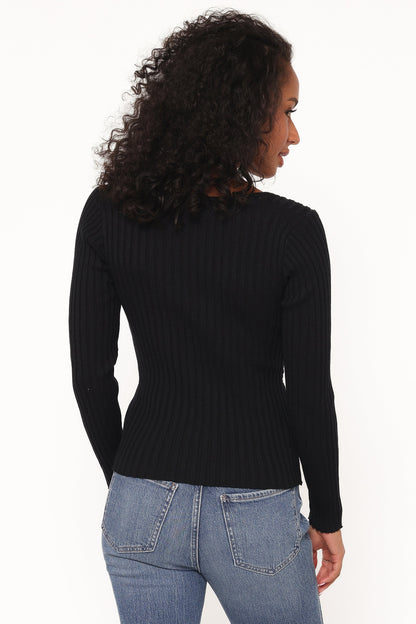 Demi Twist Detail Knit Top - Black