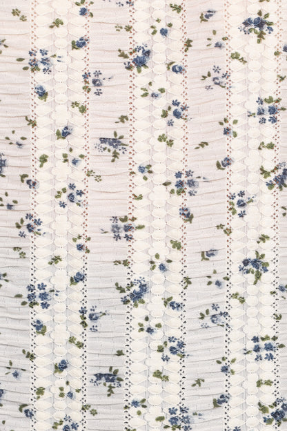 Eira Textured Ruffle Top - Cream Blue Floral