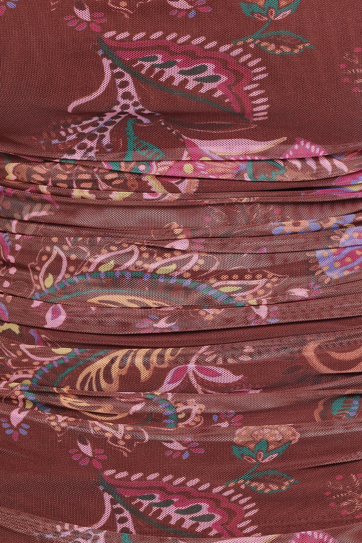 Elfrida Off Shoulder Mesh Top - Brown Floral