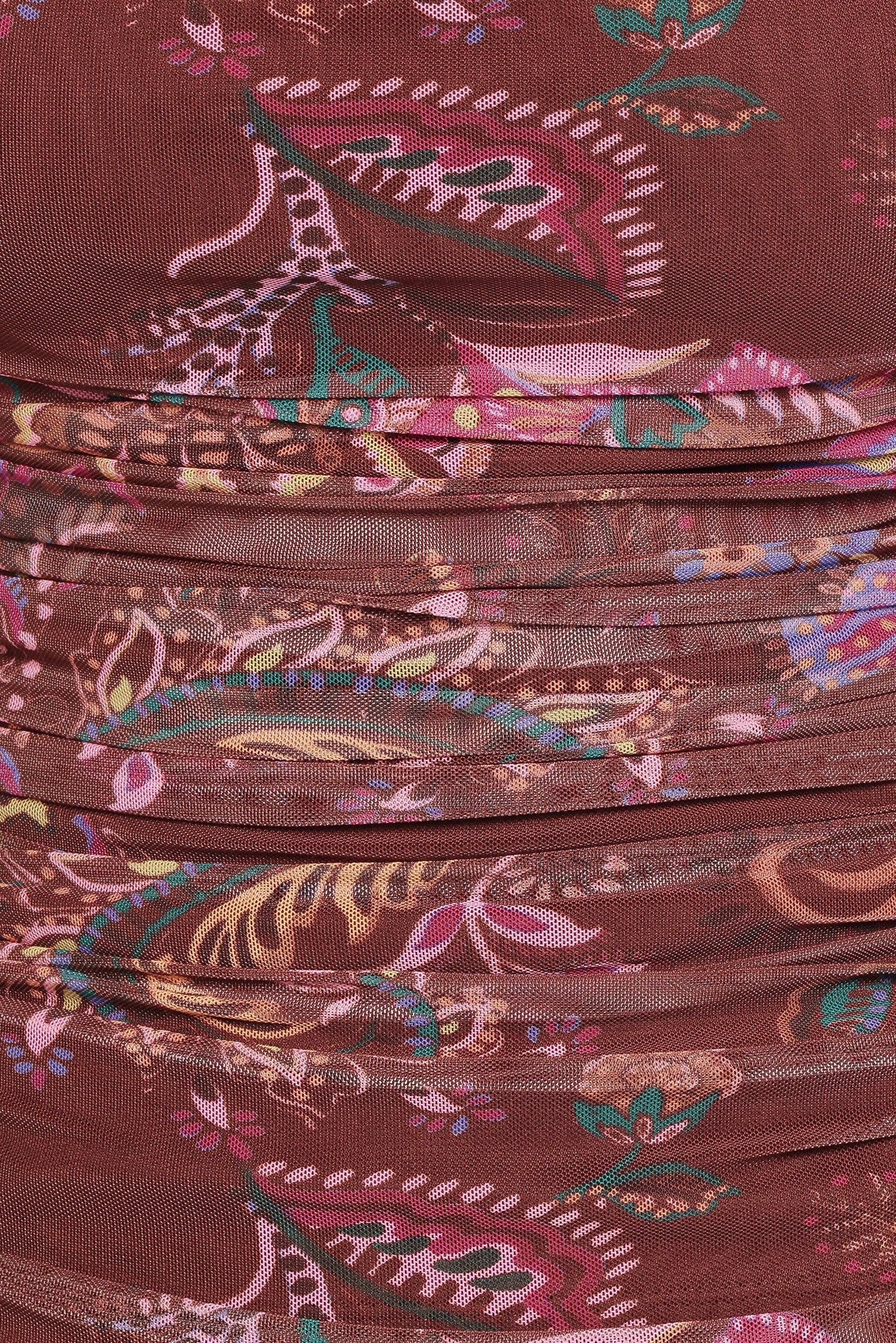 Elfrida Off Shoulder Mesh Top - Brown Floral
