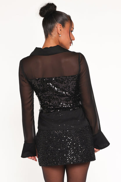 Eliana Sheer Sequin Blouse - Black
