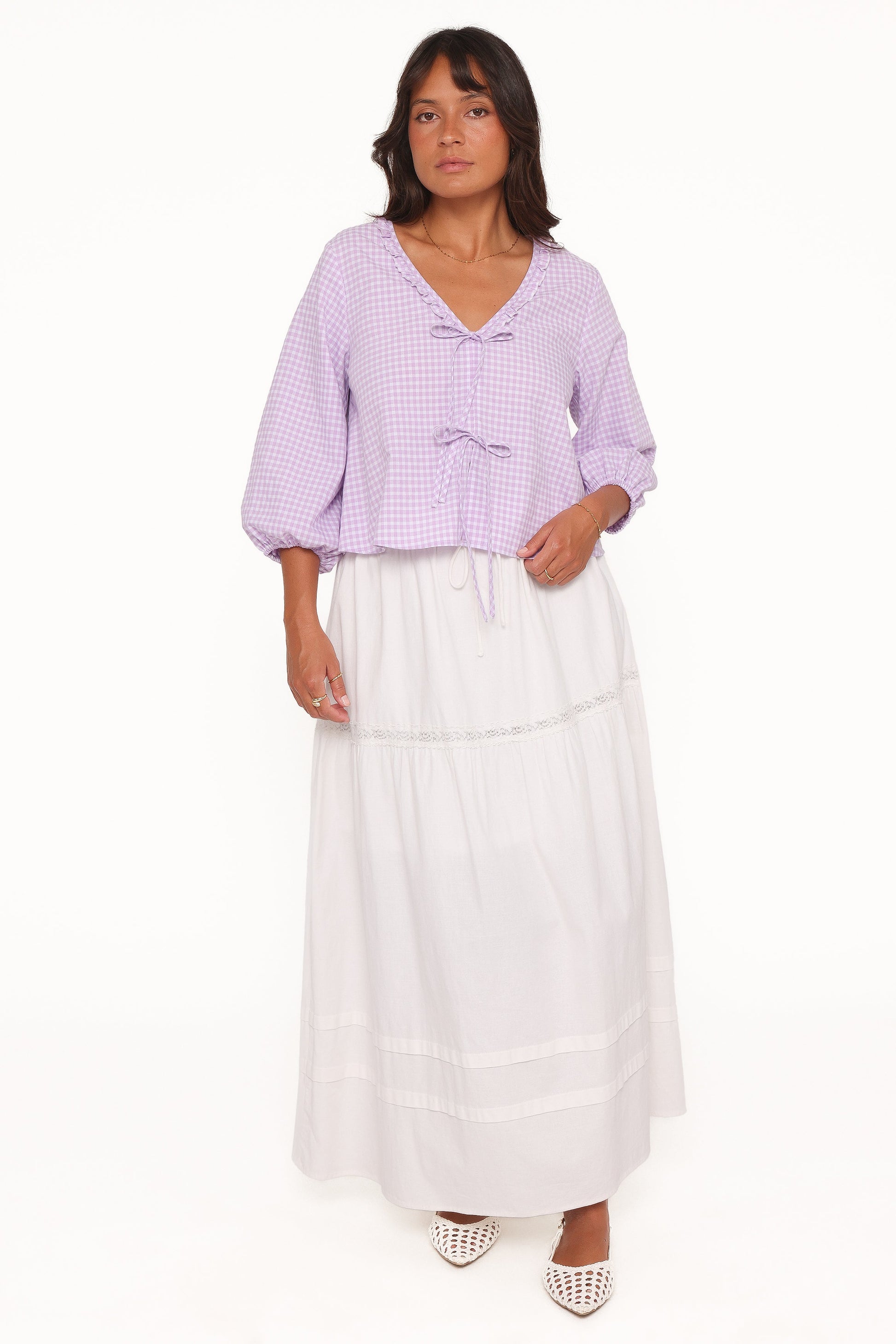 Fainche Front Tie Top - Lilac Gingham