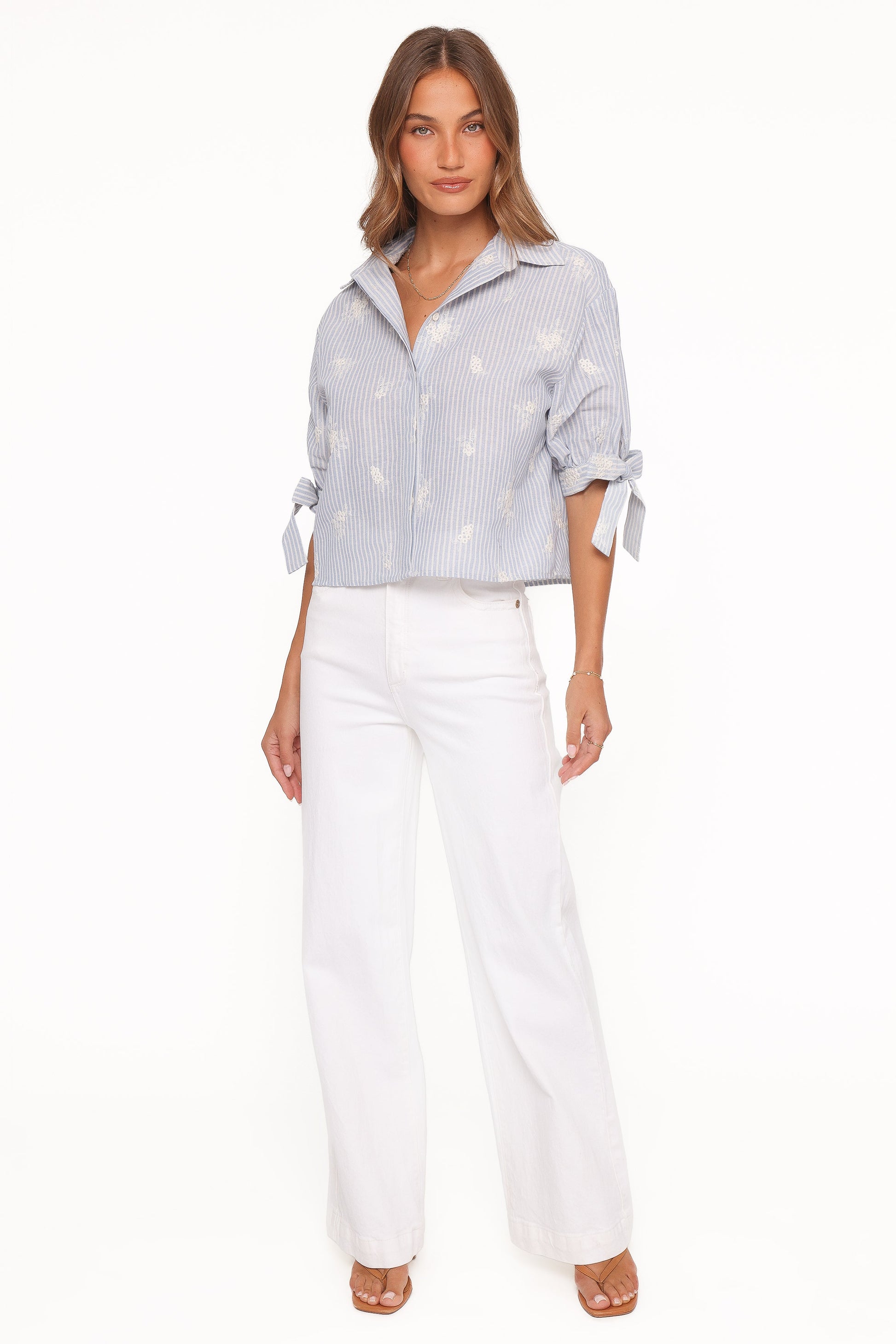 Floriana Tie Sleeve Shirt - Blue Stripe