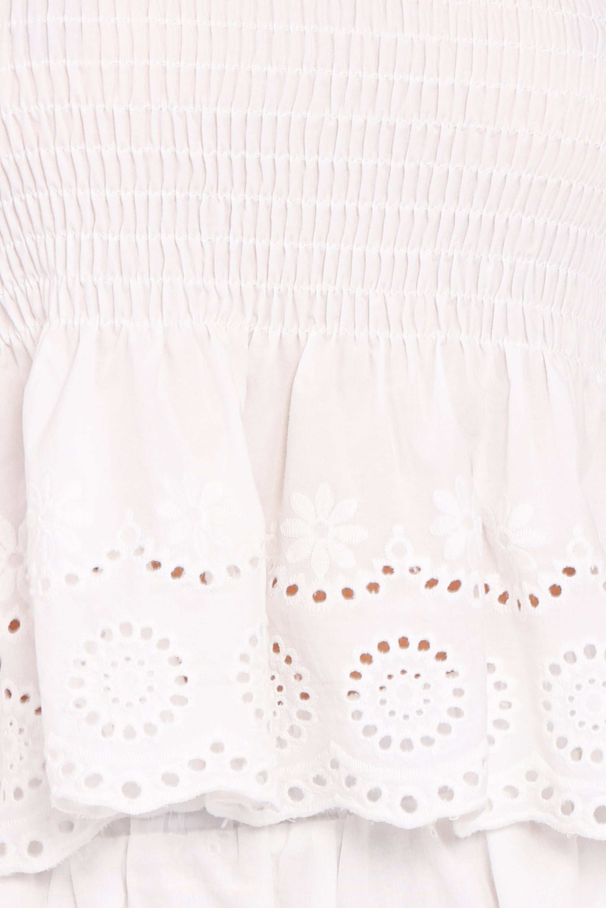 Gretal Smocked Eyelet Top - White