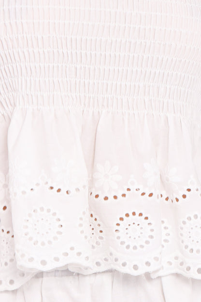 Gretal Smocked Eyelet Top - White