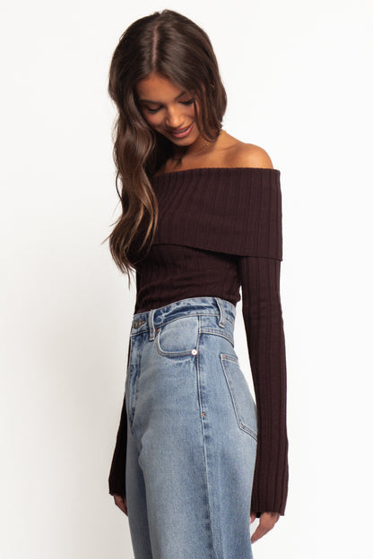 Inora Off Shoulder Knit Top - Chocolate