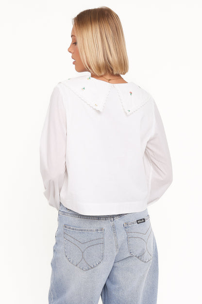 Kenna Embroidered Long Sleeve Top - White Floral