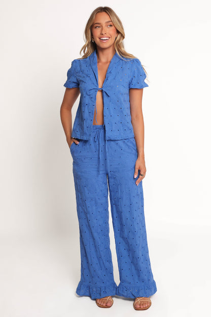 Ksenia Embroidered Tie Top - Cobalt