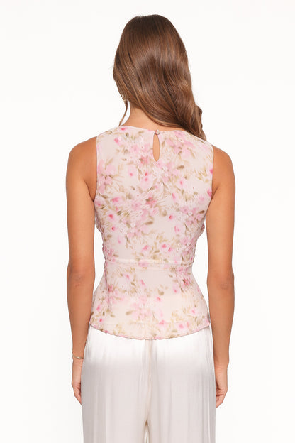 Limona Peplum Top - Blurred Pink Floral