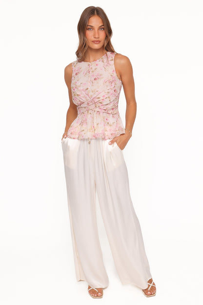 Limona Peplum Top - Blurred Pink Floral