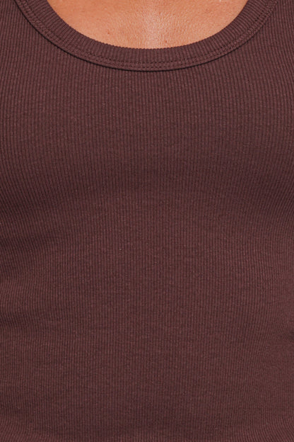 Miles Racerback Rib Knit Tank Top - Espresso