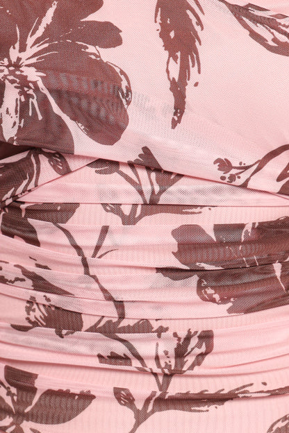 Navida Off Shoulder Mesh Top - Pink Brown Floral