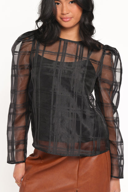 Peony Long Sleeve Sheer Top with Cami - Black