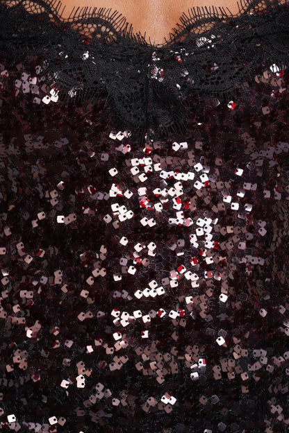 Pixie Lace And Sequins Cami - Burgundy