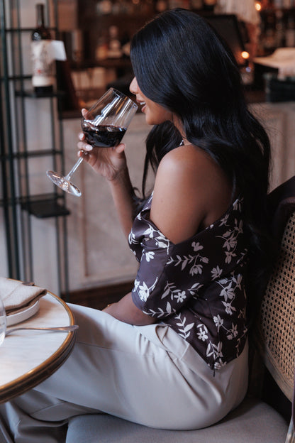 Romola Off Shoulder Top - Brown Cream Floral
