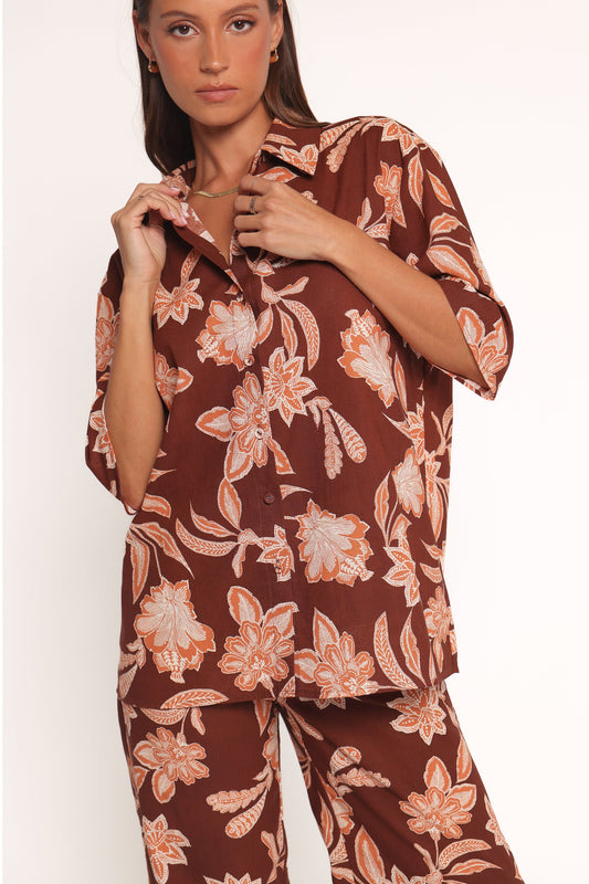 Samira Short Sleeve Shirt - Orange Floral