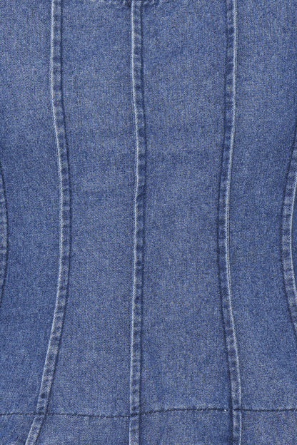 Saylor Denim Peplum Top - Blue Medium Wash
